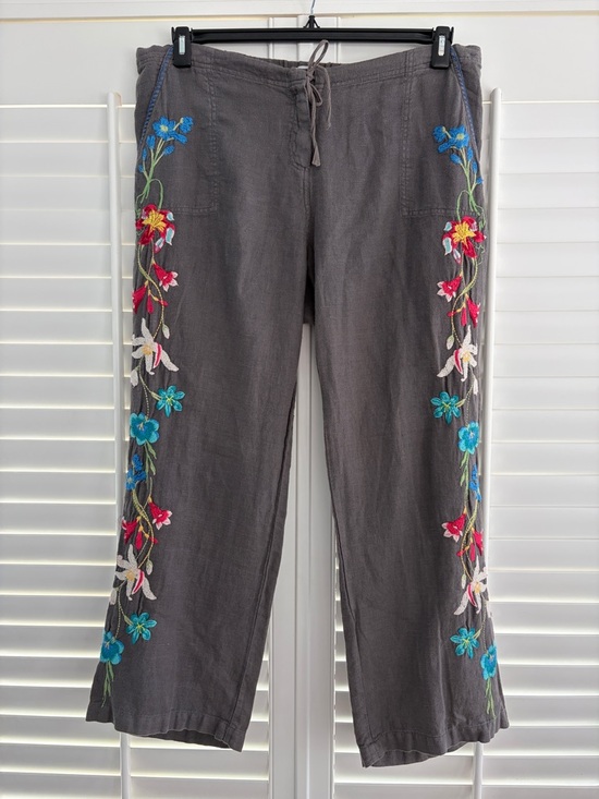 Johnny Was Pants - Johnny Was Embroidered Linen Wide Leg Pant
